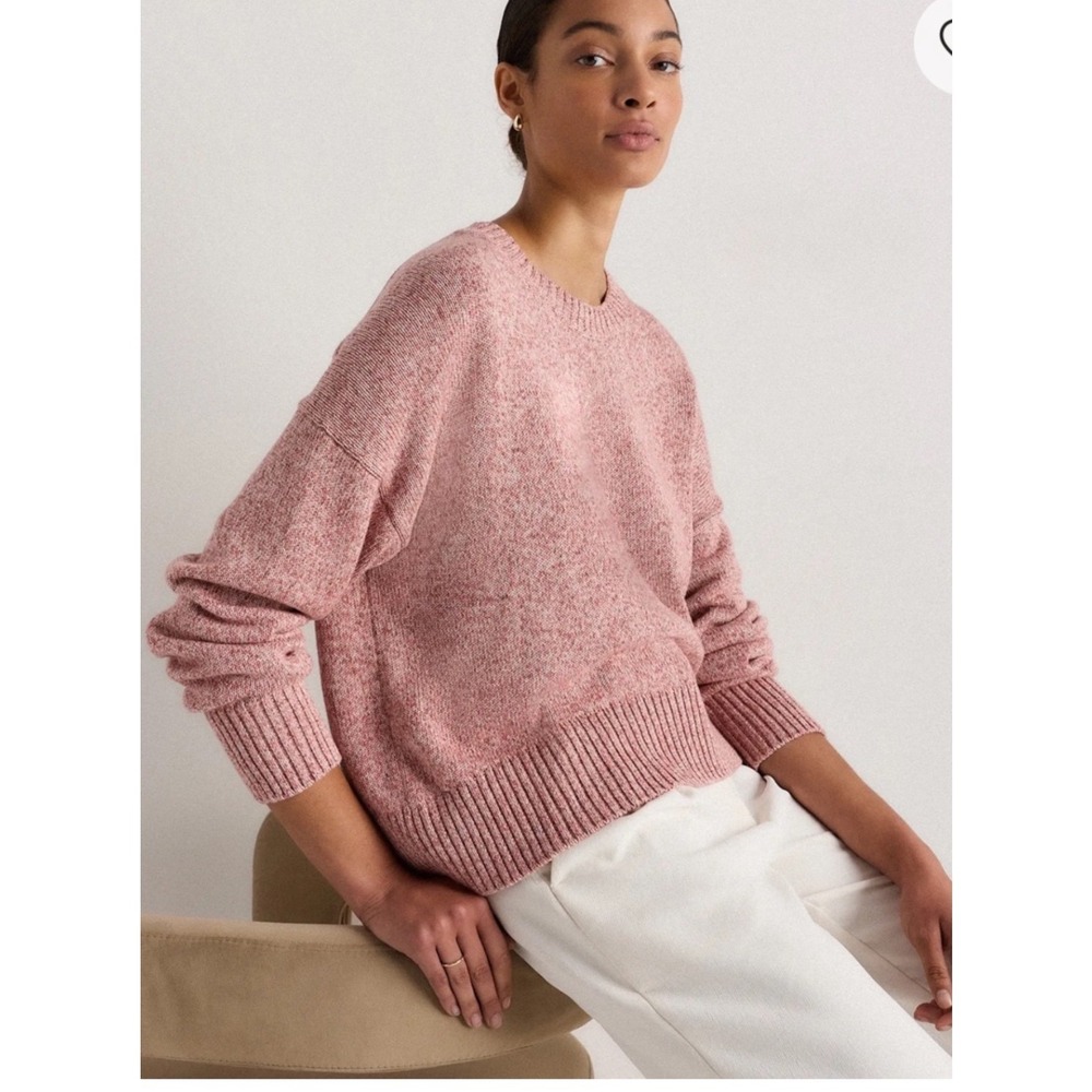 Quince Boyfriend Crew Sweater Womens Size S Marled Rose Pink 100% Organic Cotton